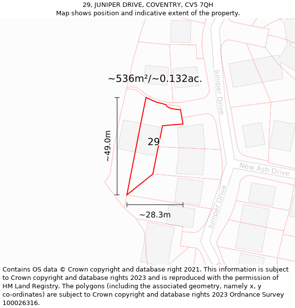 29, JUNIPER DRIVE, COVENTRY, CV5 7QH: Plot and title map