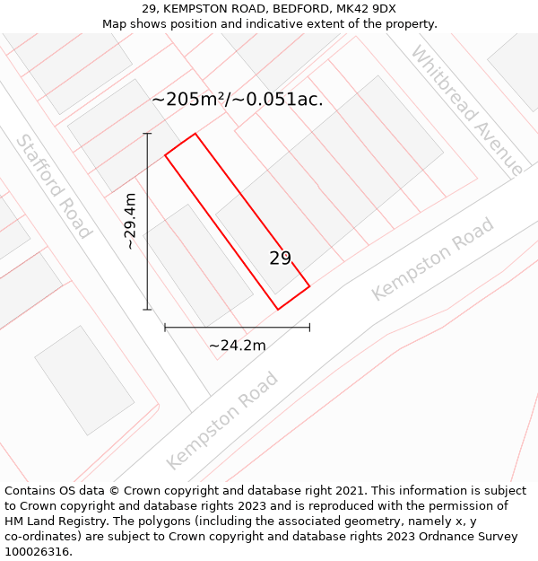 29, KEMPSTON ROAD, BEDFORD, MK42 9DX: Plot and title map