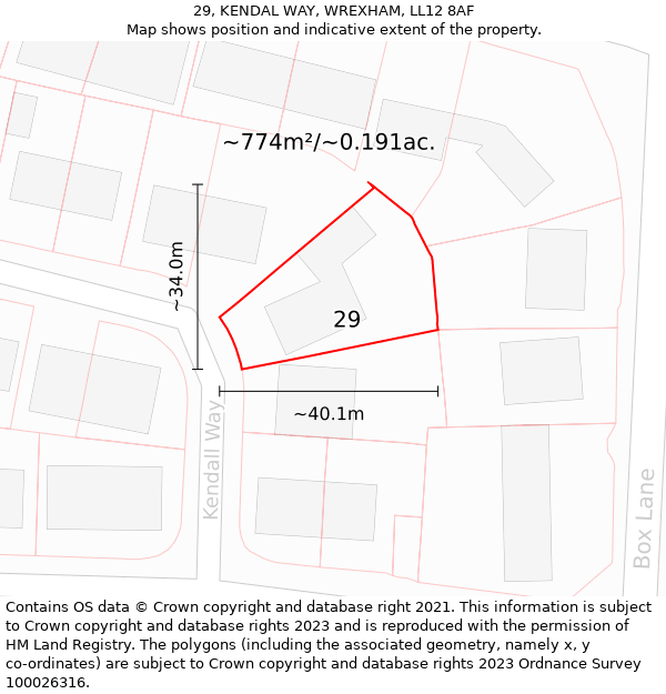 29, KENDAL WAY, WREXHAM, LL12 8AF: Plot and title map