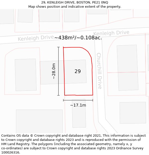 29, KENLEIGH DRIVE, BOSTON, PE21 0NQ: Plot and title map