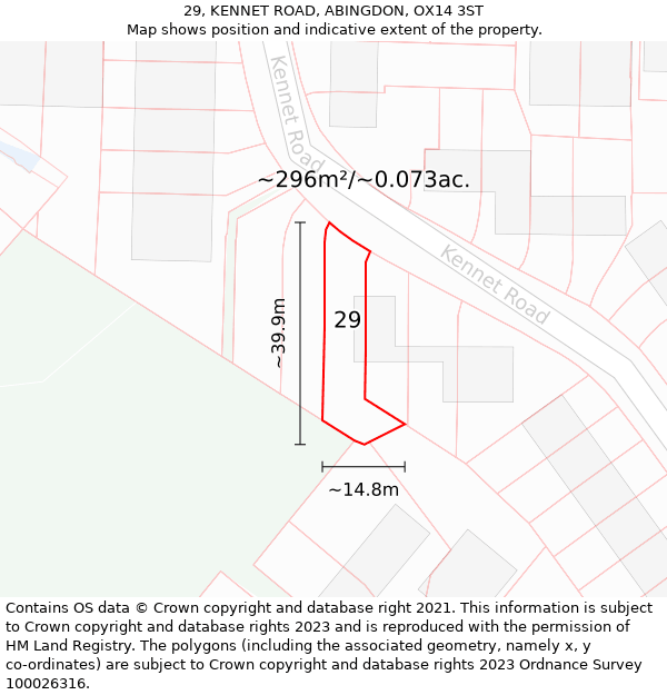 29, KENNET ROAD, ABINGDON, OX14 3ST: Plot and title map