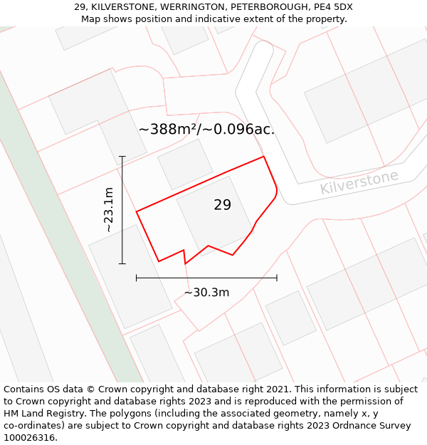 29, KILVERSTONE, WERRINGTON, PETERBOROUGH, PE4 5DX: Plot and title map