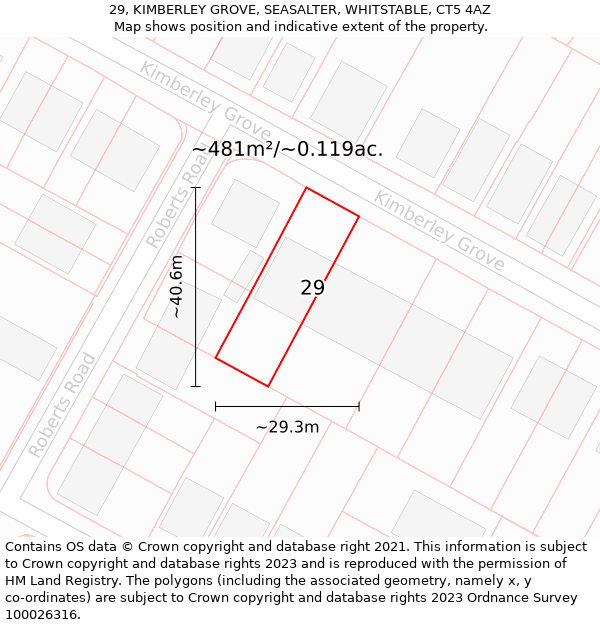 29, KIMBERLEY GROVE, SEASALTER, WHITSTABLE, CT5 4AZ: Plot and title map