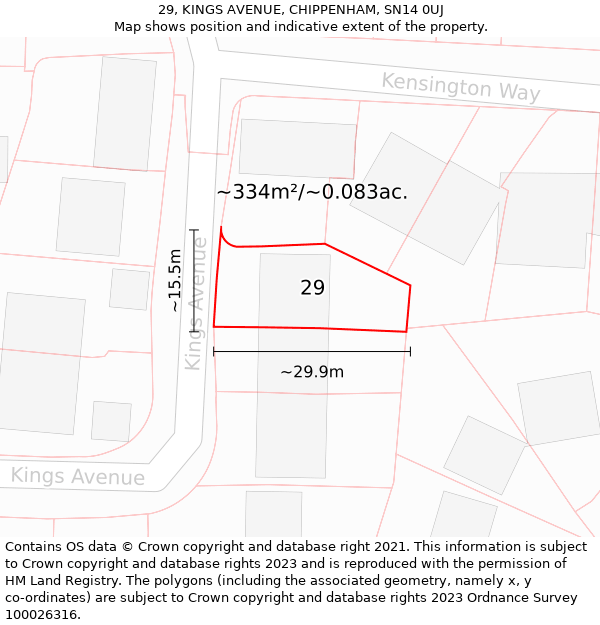 29, KINGS AVENUE, CHIPPENHAM, SN14 0UJ: Plot and title map