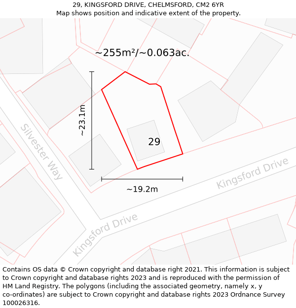 29, KINGSFORD DRIVE, CHELMSFORD, CM2 6YR: Plot and title map