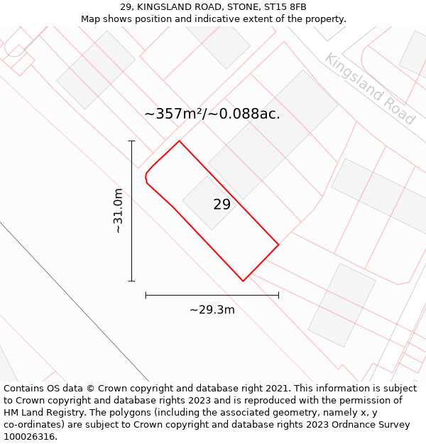 29, KINGSLAND ROAD, STONE, ST15 8FB: Plot and title map