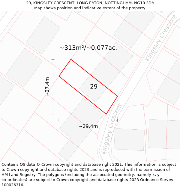 29, KINGSLEY CRESCENT, LONG EATON, NOTTINGHAM, NG10 3DA: Plot and title map