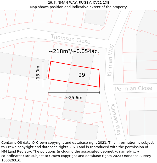 29, KINMAN WAY, RUGBY, CV21 1XB: Plot and title map