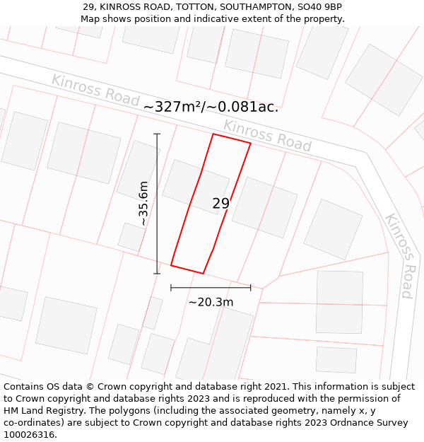 29, KINROSS ROAD, TOTTON, SOUTHAMPTON, SO40 9BP: Plot and title map