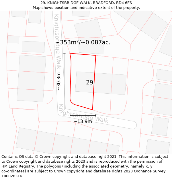 29, KNIGHTSBRIDGE WALK, BRADFORD, BD4 6ES: Plot and title map