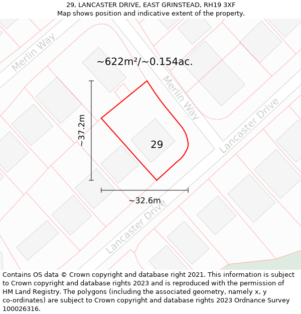 29, LANCASTER DRIVE, EAST GRINSTEAD, RH19 3XF: Plot and title map