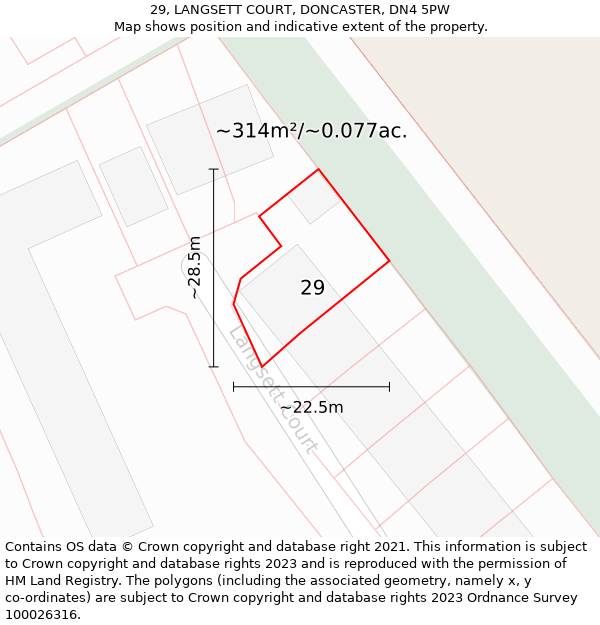 29, LANGSETT COURT, DONCASTER, DN4 5PW: Plot and title map