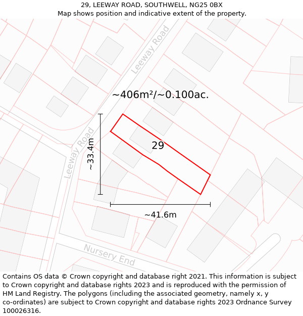 29, LEEWAY ROAD, SOUTHWELL, NG25 0BX: Plot and title map