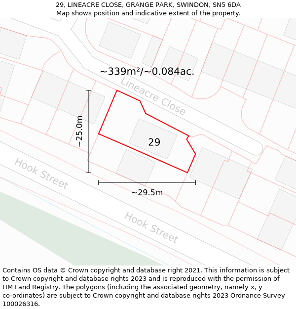 29, LINEACRE CLOSE, GRANGE PARK, SWINDON, SN5 6DA: Plot and title map