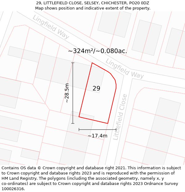 29, LITTLEFIELD CLOSE, SELSEY, CHICHESTER, PO20 0DZ: Plot and title map