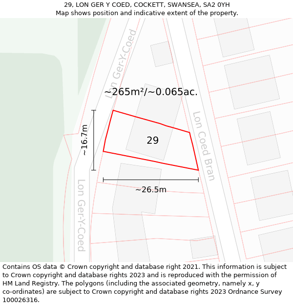 29, LON GER Y COED, COCKETT, SWANSEA, SA2 0YH: Plot and title map