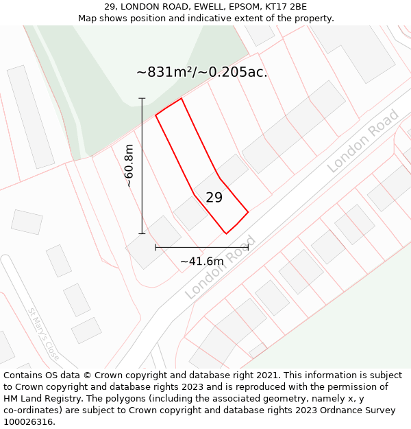 29, LONDON ROAD, EWELL, EPSOM, KT17 2BE: Plot and title map