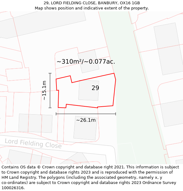 29, LORD FIELDING CLOSE, BANBURY, OX16 1GB: Plot and title map