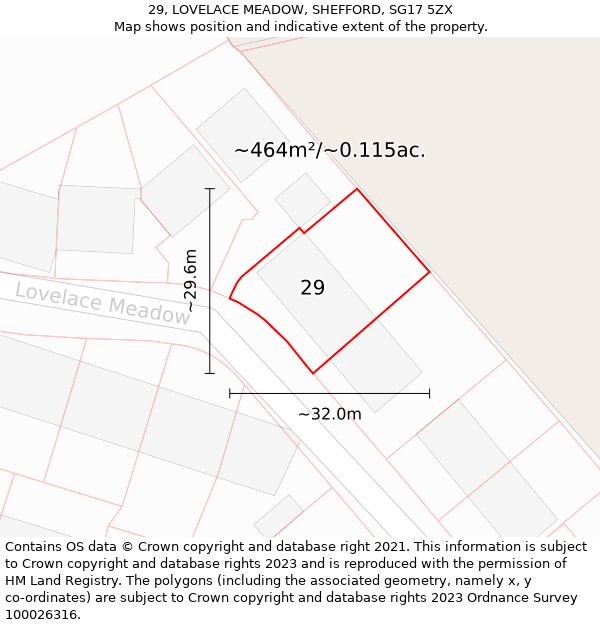 29, LOVELACE MEADOW, SHEFFORD, SG17 5ZX: Plot and title map