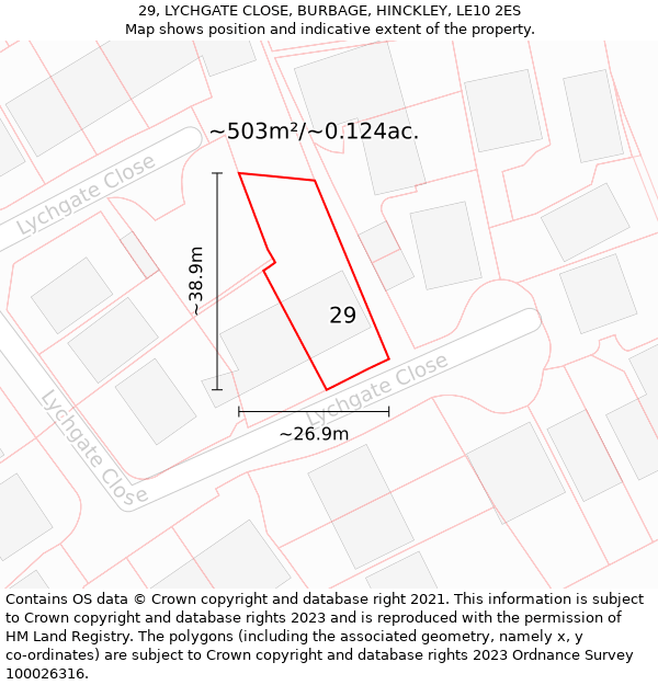 29, LYCHGATE CLOSE, BURBAGE, HINCKLEY, LE10 2ES: Plot and title map