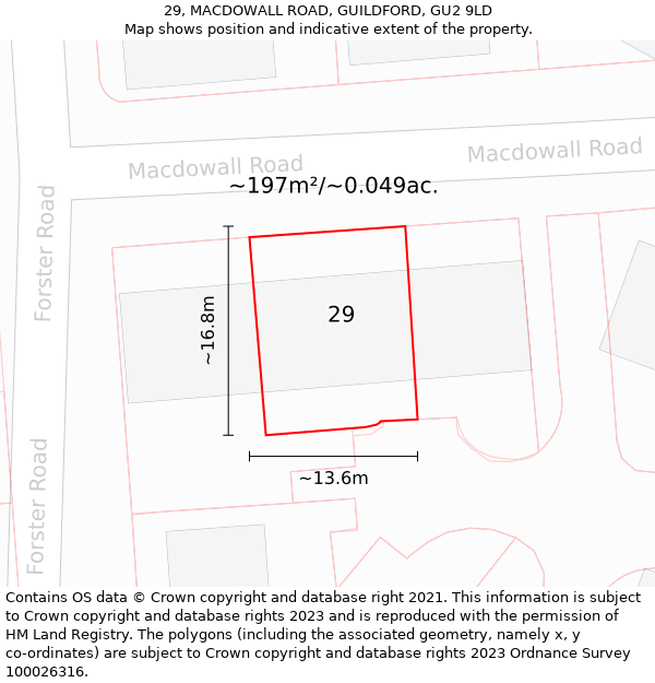 29, MACDOWALL ROAD, GUILDFORD, GU2 9LD: Plot and title map
