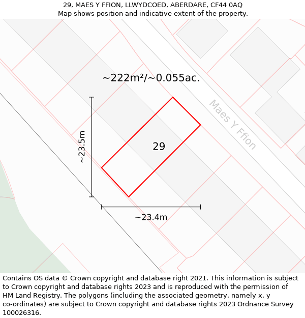 29, MAES Y FFION, LLWYDCOED, ABERDARE, CF44 0AQ: Plot and title map