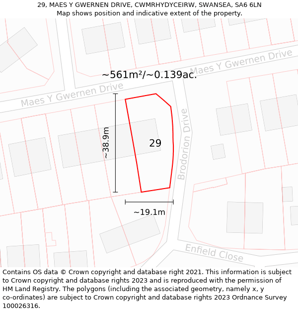 29, MAES Y GWERNEN DRIVE, CWMRHYDYCEIRW, SWANSEA, SA6 6LN: Plot and title map