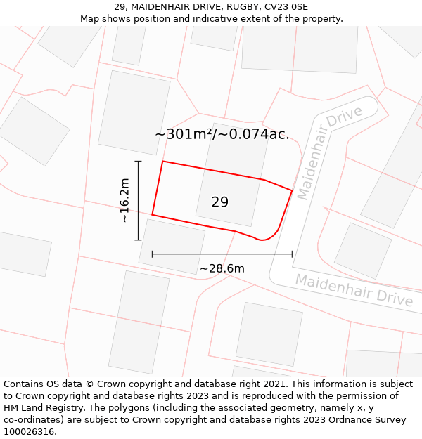 29, MAIDENHAIR DRIVE, RUGBY, CV23 0SE: Plot and title map