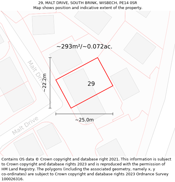 29, MALT DRIVE, SOUTH BRINK, WISBECH, PE14 0SR: Plot and title map