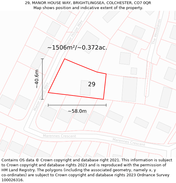 29, MANOR HOUSE WAY, BRIGHTLINGSEA, COLCHESTER, CO7 0QR: Plot and title map