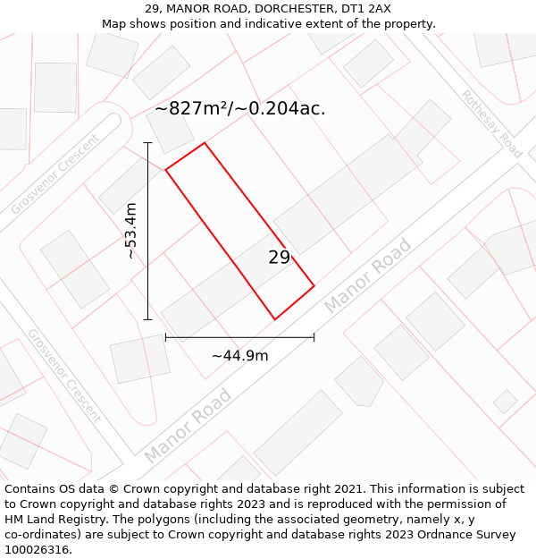 29, MANOR ROAD, DORCHESTER, DT1 2AX: Plot and title map