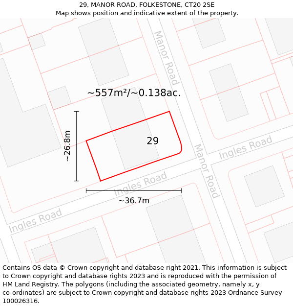 29, MANOR ROAD, FOLKESTONE, CT20 2SE: Plot and title map