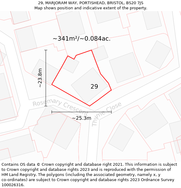 29, MARJORAM WAY, PORTISHEAD, BRISTOL, BS20 7JS: Plot and title map