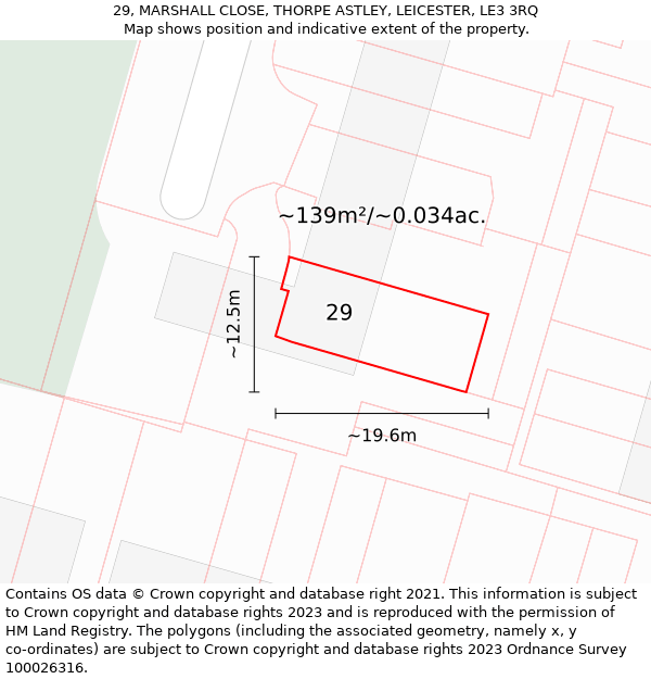 29, MARSHALL CLOSE, THORPE ASTLEY, LEICESTER, LE3 3RQ: Plot and title map