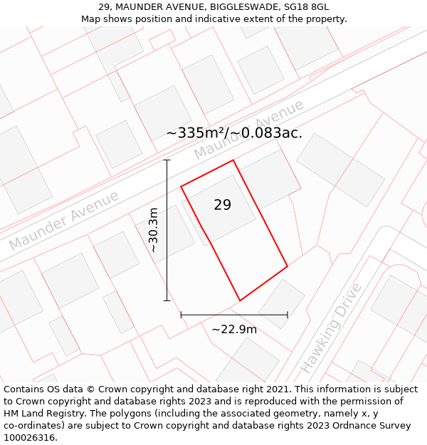 29, MAUNDER AVENUE, BIGGLESWADE, SG18 8GL: Plot and title map