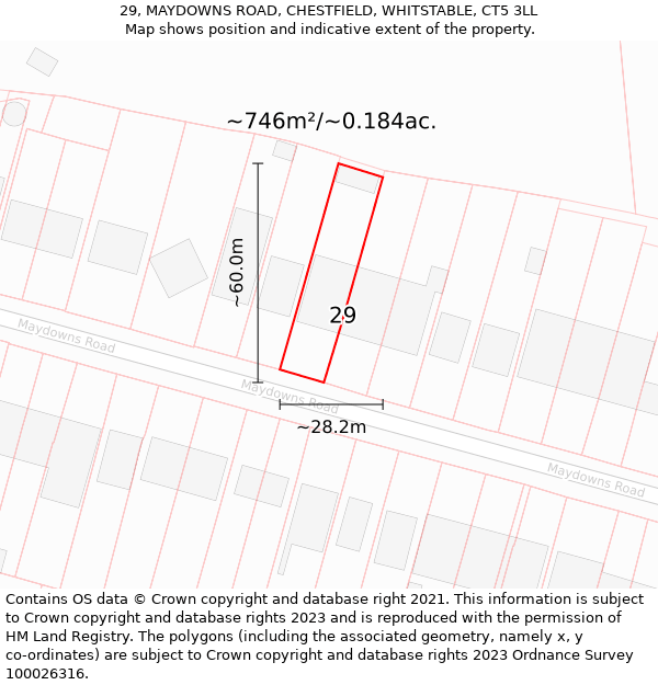 29, MAYDOWNS ROAD, CHESTFIELD, WHITSTABLE, CT5 3LL: Plot and title map