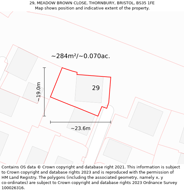 29, MEADOW BROWN CLOSE, THORNBURY, BRISTOL, BS35 1FE: Plot and title map