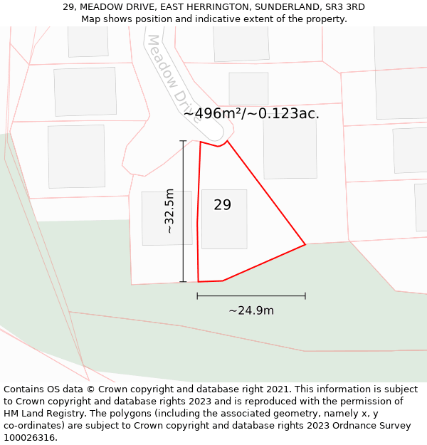 29, MEADOW DRIVE, EAST HERRINGTON, SUNDERLAND, SR3 3RD: Plot and title map