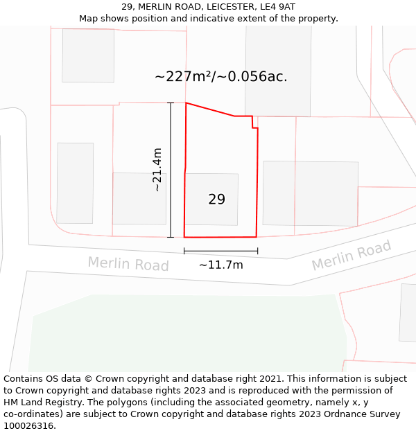 29, MERLIN ROAD, LEICESTER, LE4 9AT: Plot and title map