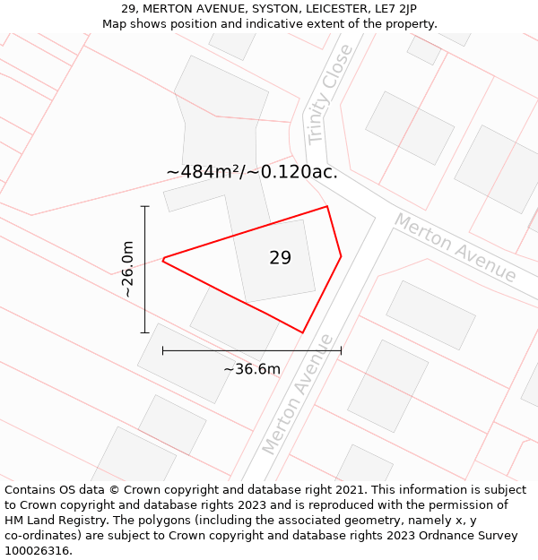 29, MERTON AVENUE, SYSTON, LEICESTER, LE7 2JP: Plot and title map