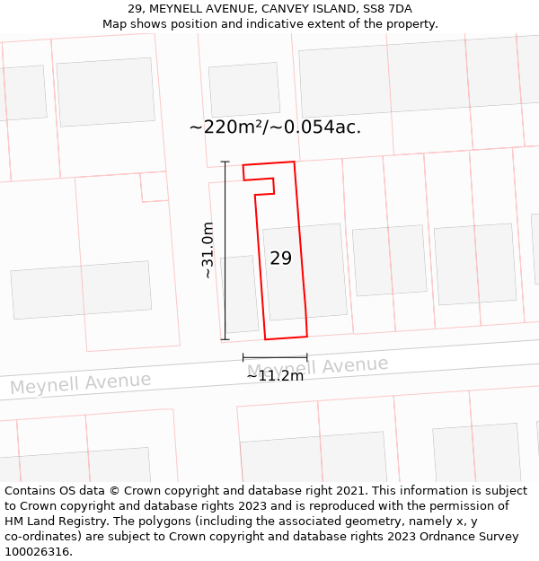 29, MEYNELL AVENUE, CANVEY ISLAND, SS8 7DA: Plot and title map