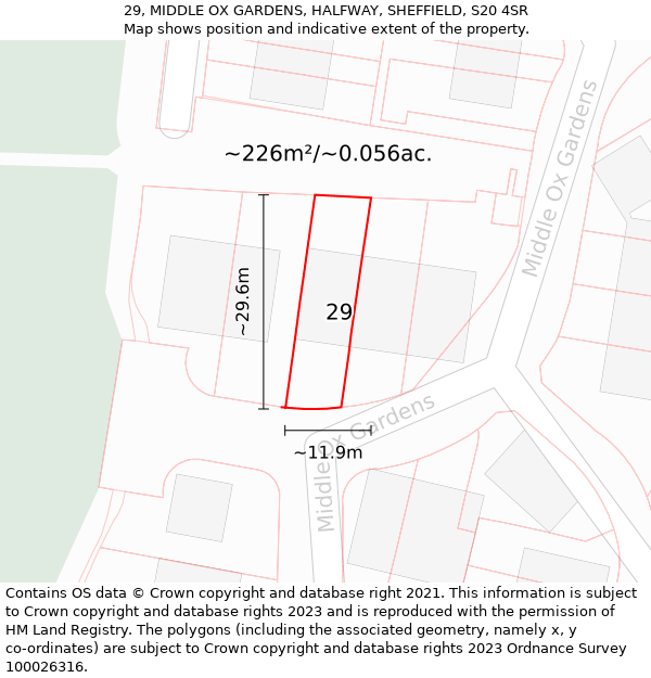 29, MIDDLE OX GARDENS, HALFWAY, SHEFFIELD, S20 4SR: Plot and title map