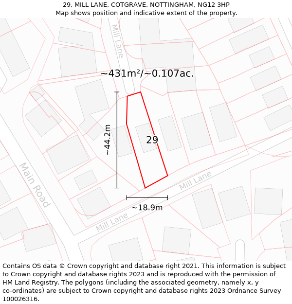 29, MILL LANE, COTGRAVE, NOTTINGHAM, NG12 3HP: Plot and title map