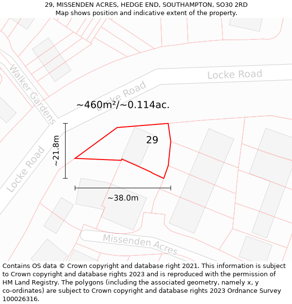 29, MISSENDEN ACRES, HEDGE END, SOUTHAMPTON, SO30 2RD: Plot and title map