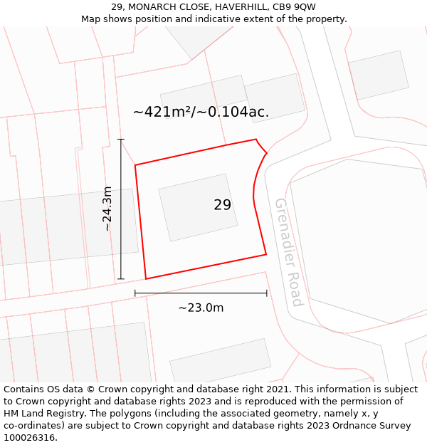 29, MONARCH CLOSE, HAVERHILL, CB9 9QW: Plot and title map