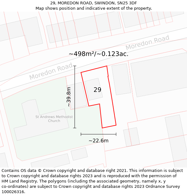 29, MOREDON ROAD, SWINDON, SN25 3DF: Plot and title map