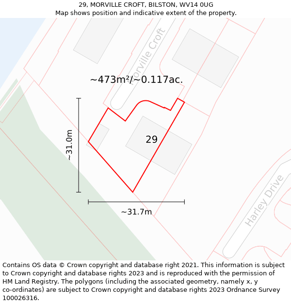 29, MORVILLE CROFT, BILSTON, WV14 0UG: Plot and title map