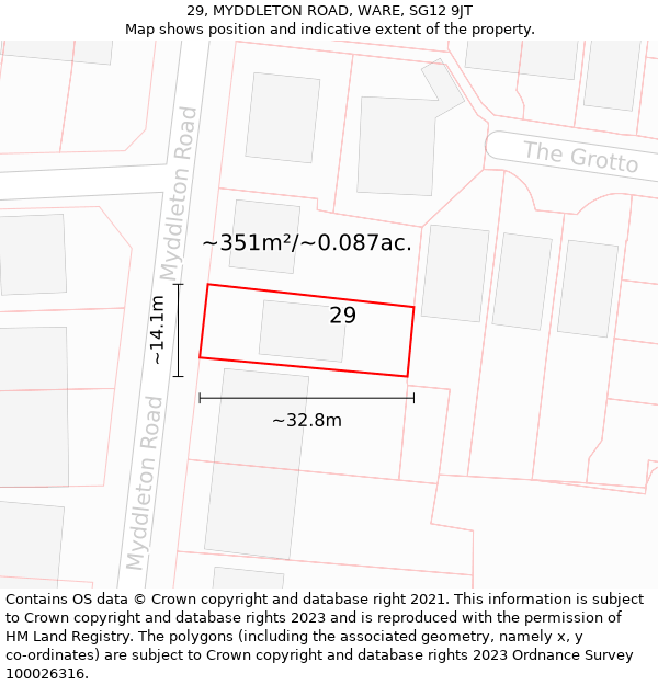 29, MYDDLETON ROAD, WARE, SG12 9JT: Plot and title map