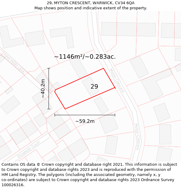 29, MYTON CRESCENT, WARWICK, CV34 6QA: Plot and title map