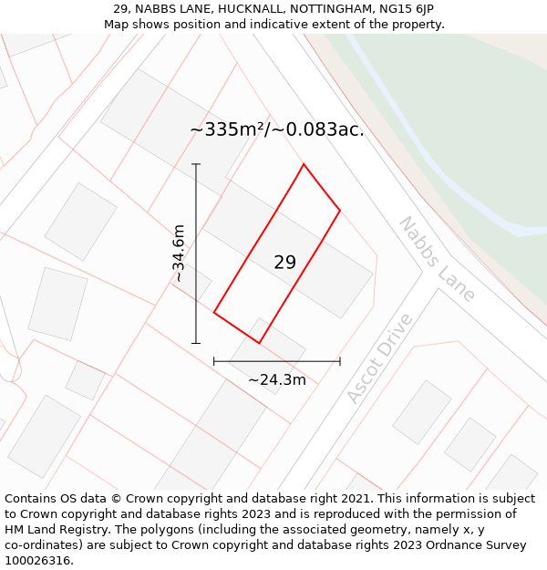 29, NABBS LANE, HUCKNALL, NOTTINGHAM, NG15 6JP: Plot and title map